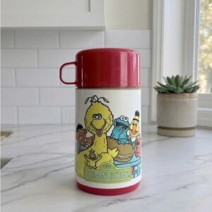 Vintage 1970s Sesame Street Aladdin Thermos Big Bird Bert Ernie Cookie Monster